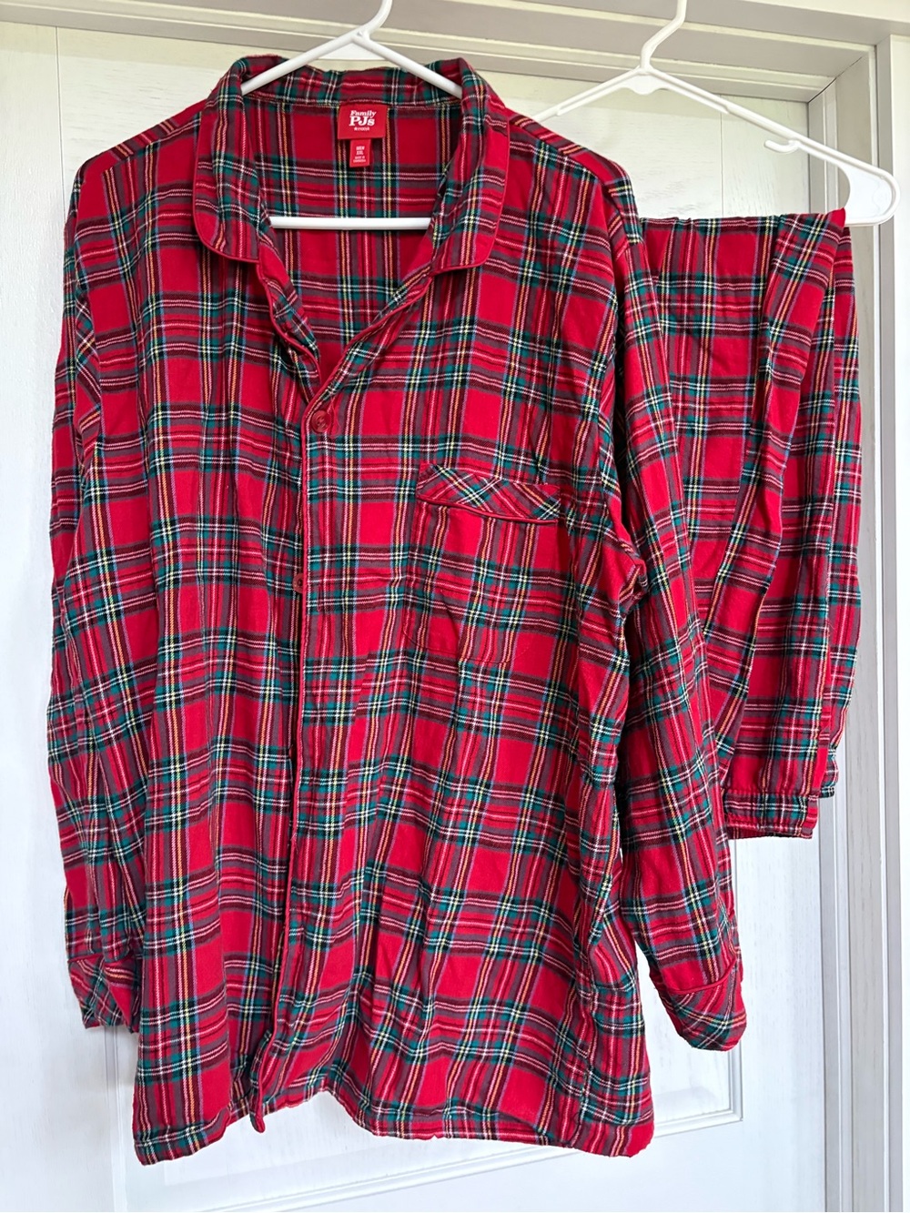 Macy's Red Plaid Flannel Pajama Top with Green Accents